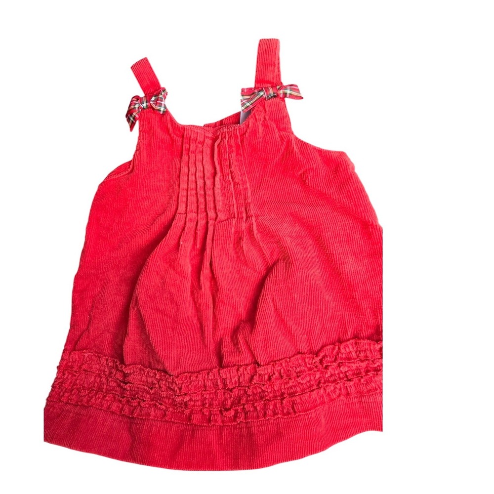 Nursery Rhyme Baby Girls Red Corduroy Ruffle Jumper Dress Plaid Bows 6-9M